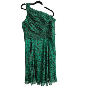 Halston Heritage One Shoulder Asymmetrical Ruched Emerald Cheetah Print Dress
